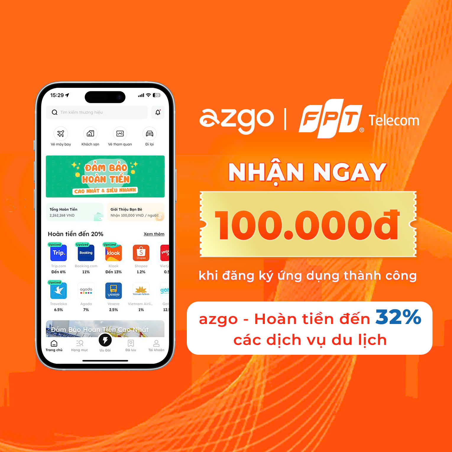 Phiếu tặng 100K cho thành viên mới tham gia ứng dụng AZGO