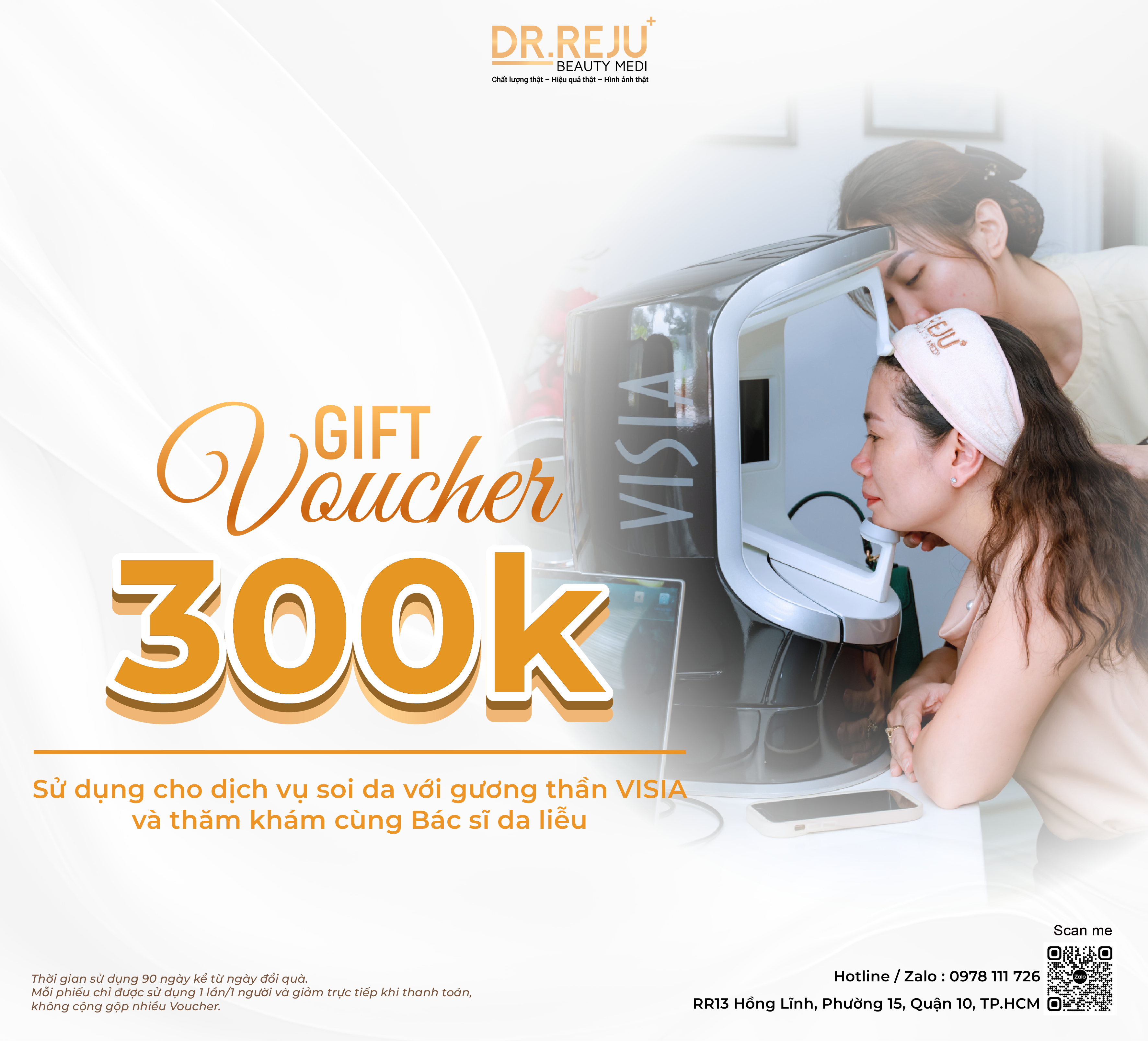 Phiếu tặng trị giá 300K cho dịch vụ soi da và thăm khám cùng Bác sĩ da liễu tại DR.REJU Spa